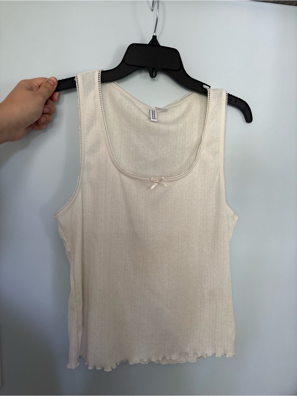 H&M Cream Ribbed Tank with Front Bow